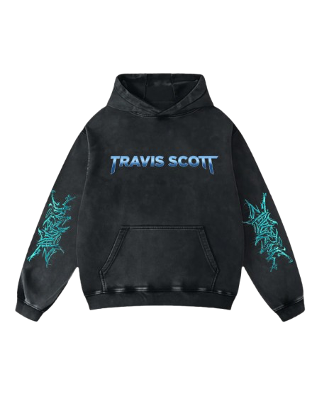Travis Scott Oversized Hoodie with Futuristic Blue Art