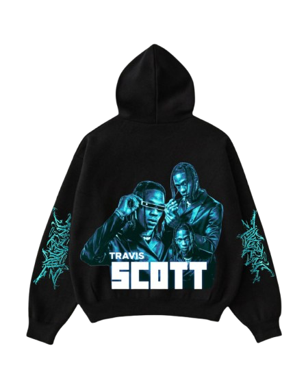 Travis Scott Oversized Hoodie with Futuristic Blue Art