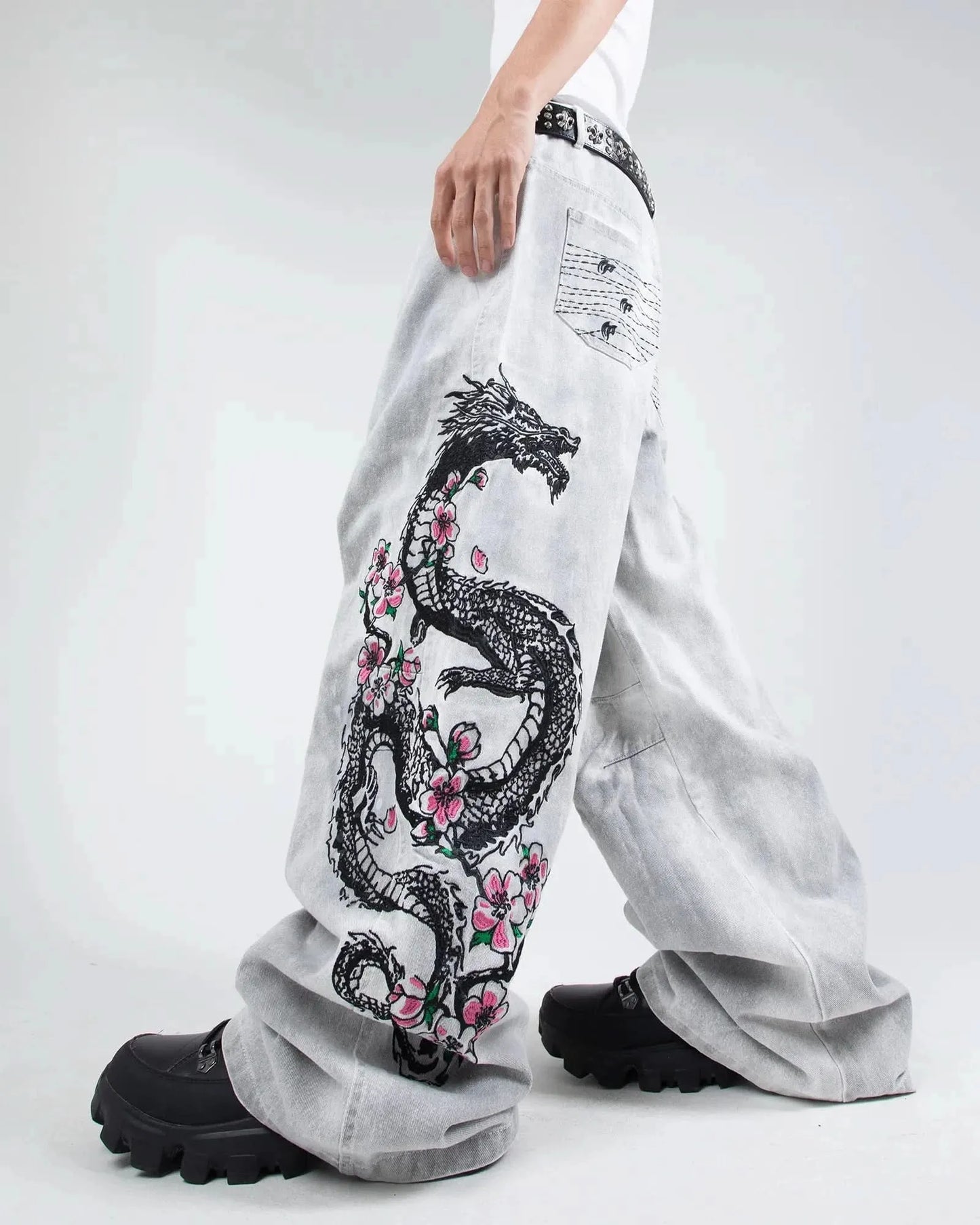 Dragon Bloom Denim Pants