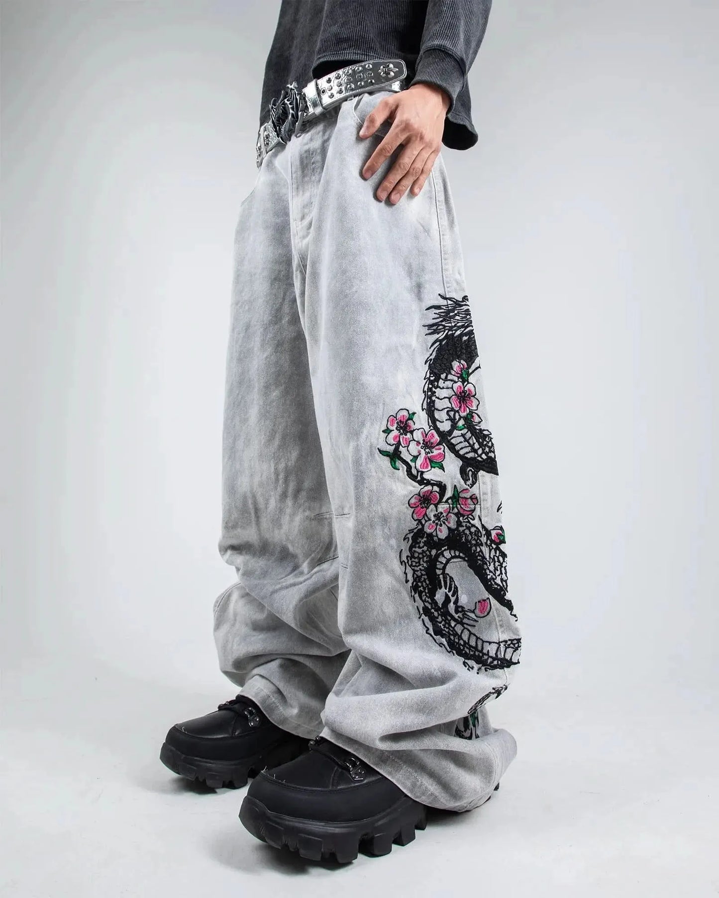 Dragon Bloom Denim Pants