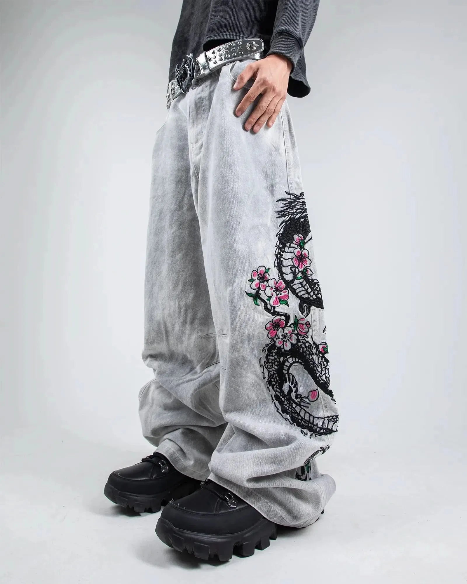 Dragon Bloom Denim Pants