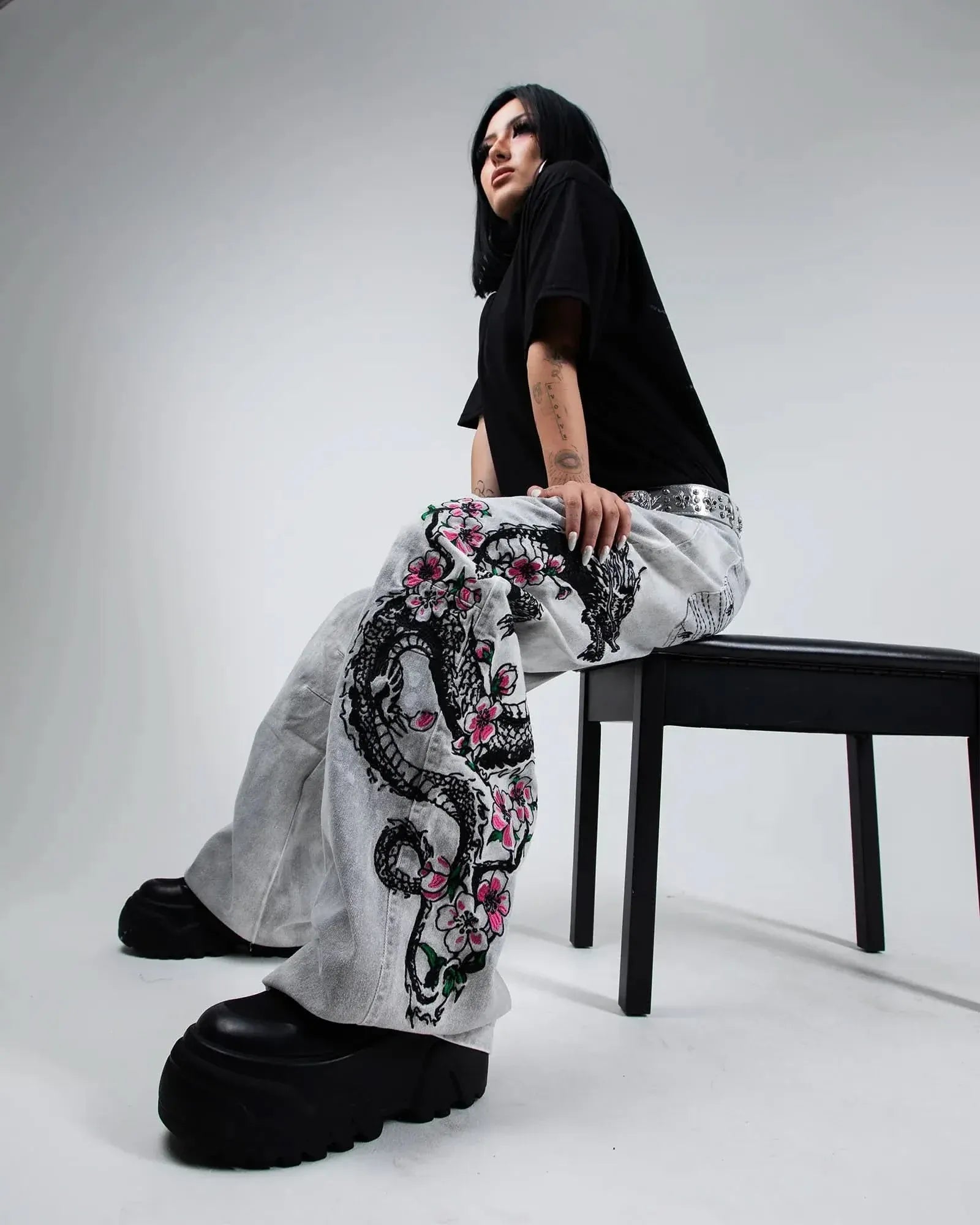 Dragon Bloom Denim Pants