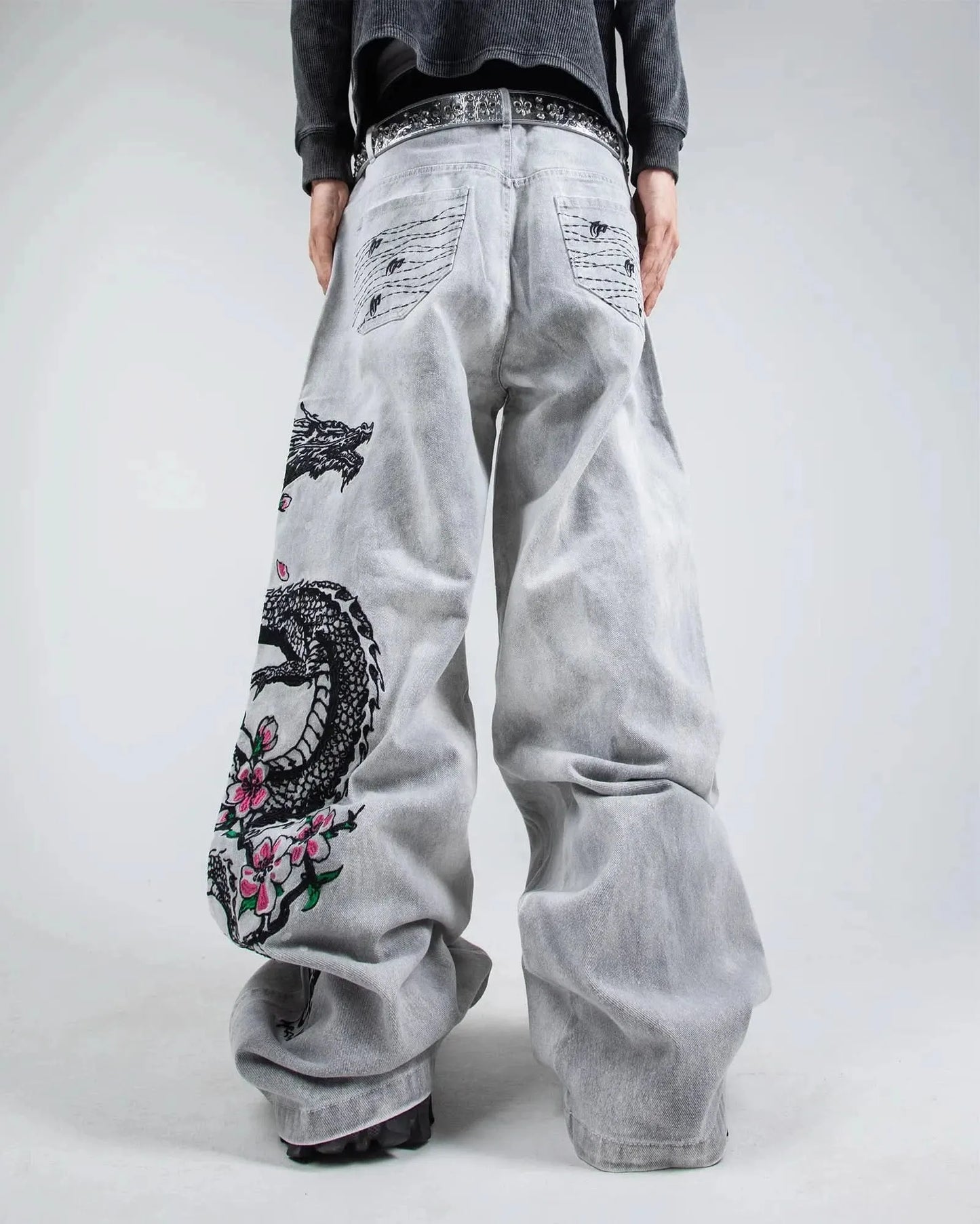 Dragon Bloom Denim Pants
