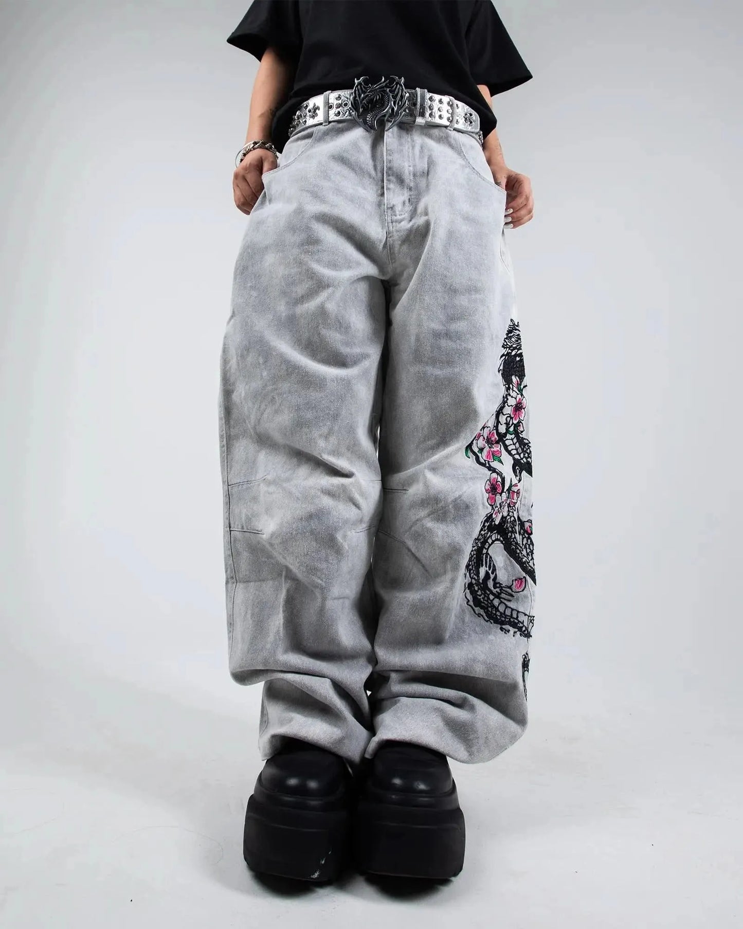 Dragon Bloom Denim Pants